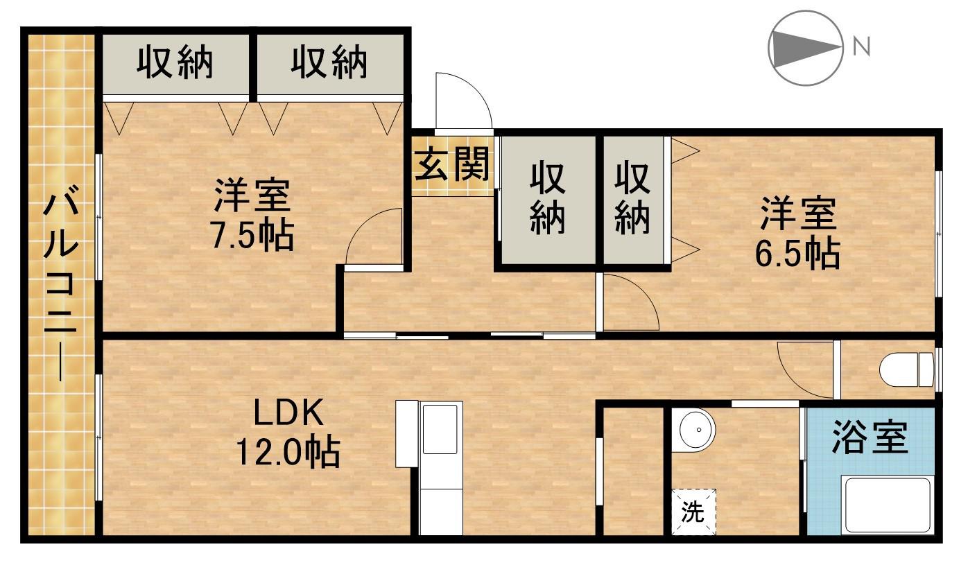 メゾン若林2(2LDK/4階)の間取り写真