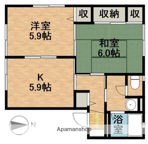 オーシャンヒルズI(2DK/2階)の間取り写真