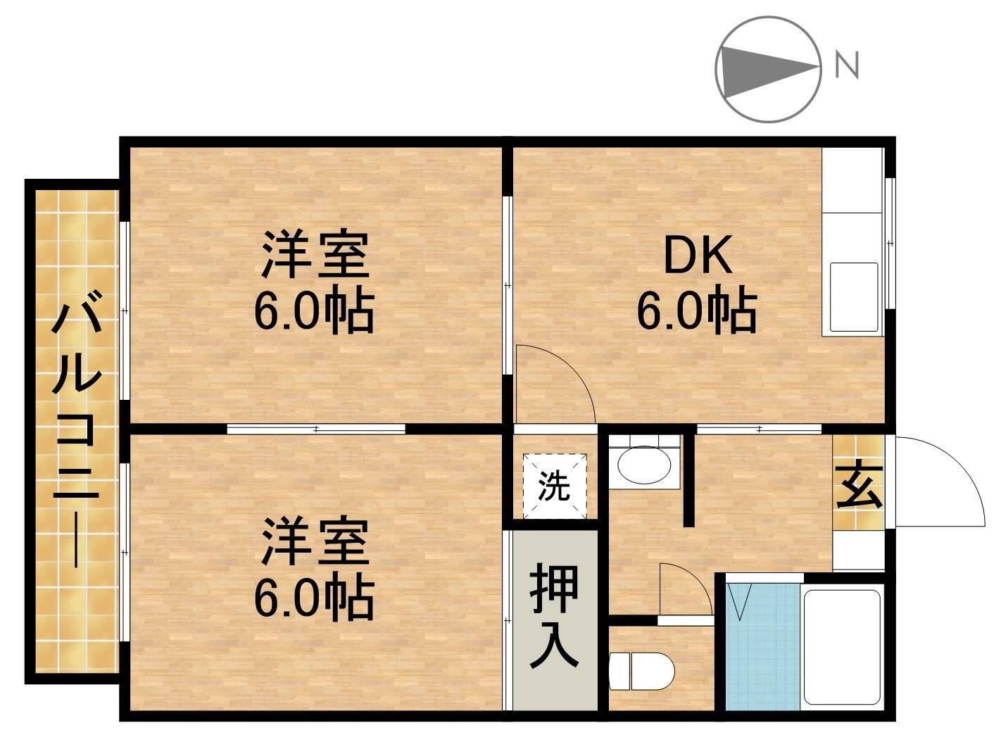 ノーブルビレッヂⅡ(2DK/2階)の間取り写真