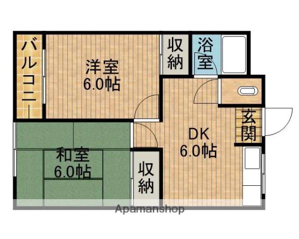 元島田荘A(2DK/2階)の間取り写真