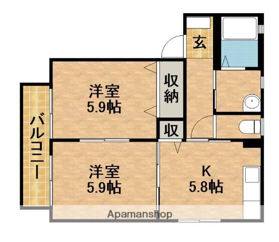 キオラ・カズA(2K/2階)の間取り写真