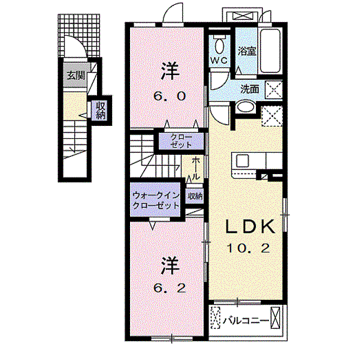 コンフォート西美薗(2LDK/2階)の間取り写真