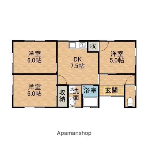 東海道本線 西焼津駅 バス乗車時間：28分 静波三丁目バス停で下車 徒歩7分 1階建 築20年(3DK)の間取り写真