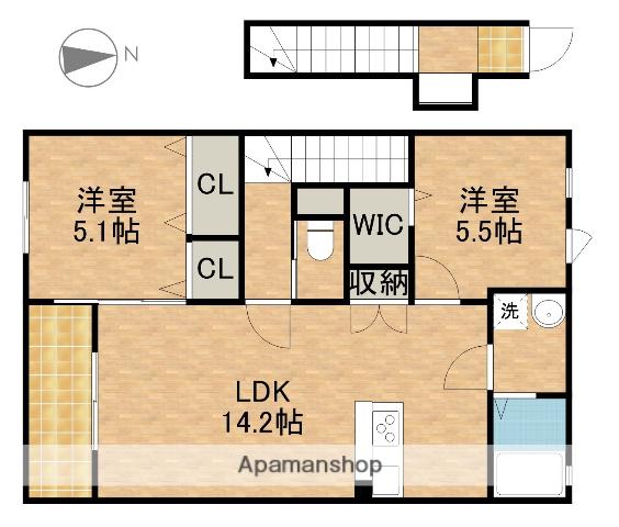 エルバージュ若林(2LDK/2階)の間取り写真
