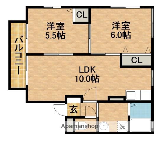 リーズ ヴィラB(2LDK/2階)の間取り写真