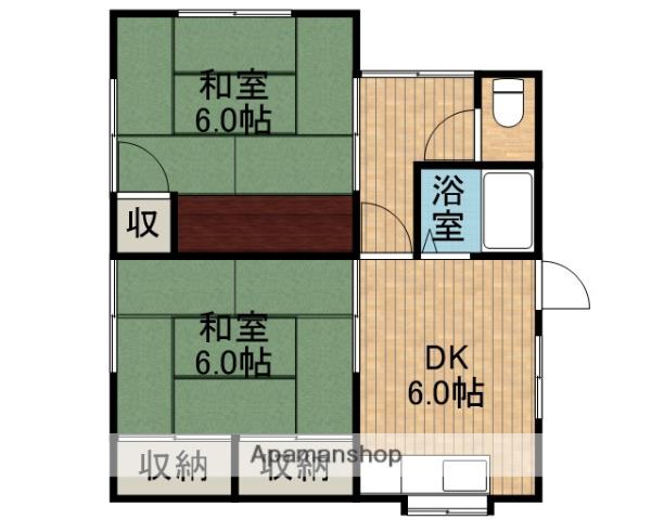 東海道本線 藤枝駅 バス乗車時間：9分 上伝馬バス停で下車 徒歩14分 1階建 築44年(2DK)の間取り写真