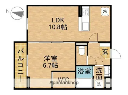 フェリシオ成子坂(1LDK/2階)の間取り写真