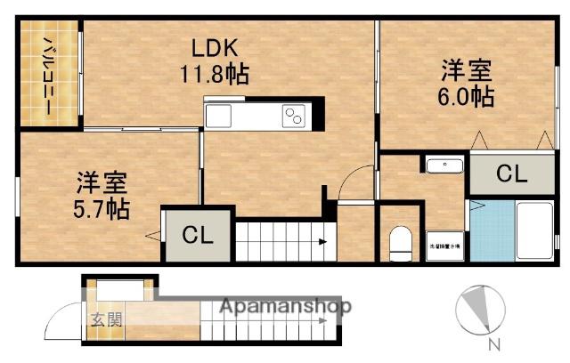 ベルゲン(2LDK/2階)の間取り写真