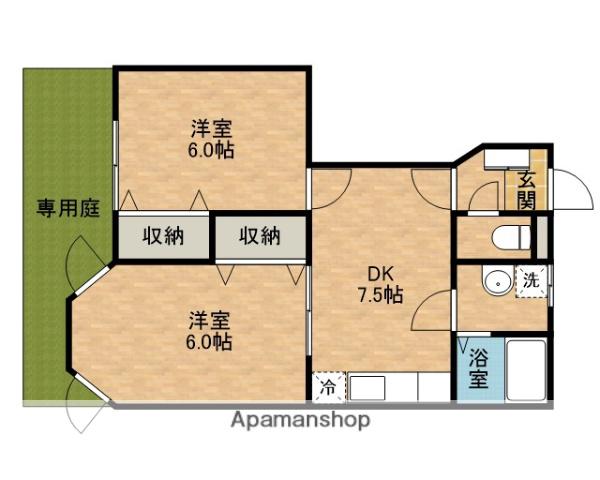 シャン.ド.ヴェール B(2DK/1階)の間取り写真