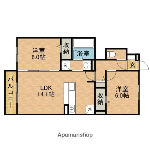 D CREST 高柳(2LDK/1階)の間取り写真