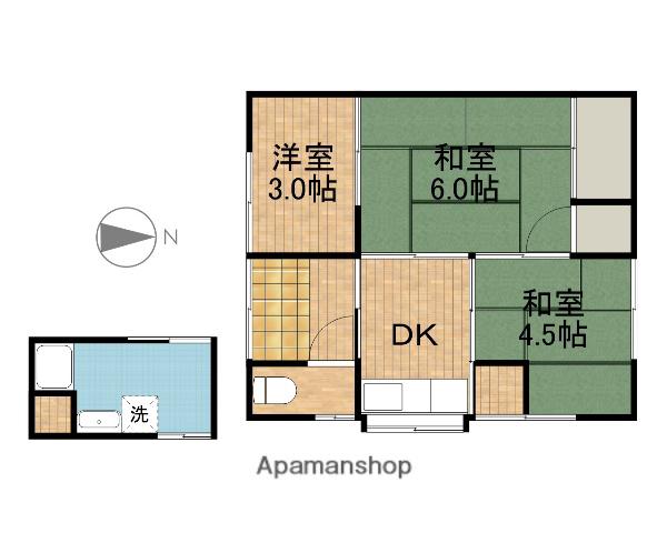 東海道本線 磐田駅 バス乗車時間：24分 福田車庫バス停で下車 徒歩4分 1階建 築69年(2SDK)の間取り写真