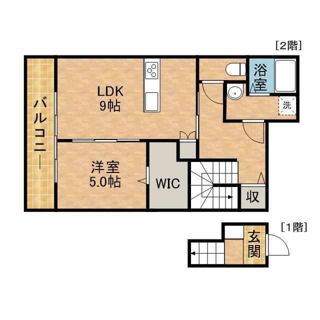 LOTUS石津中町(1LDK/2階)の間取り写真