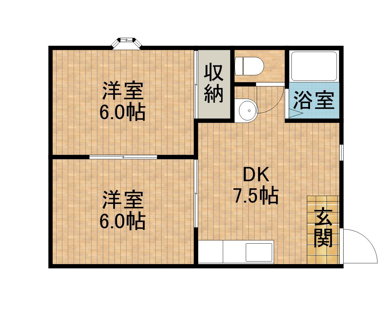 コーポ8次元(2DK/1階)の間取り写真