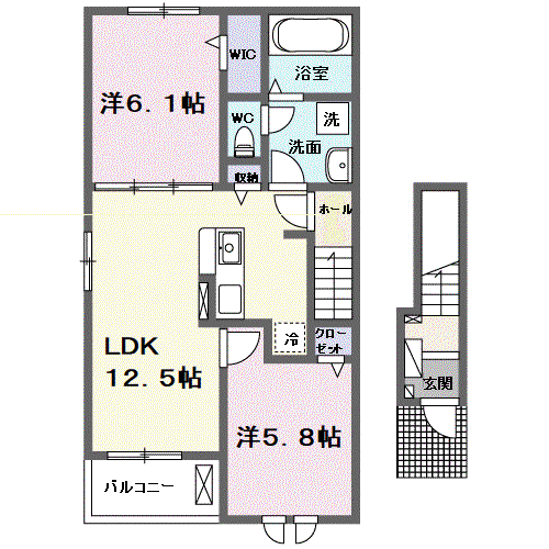 ヒルズ サンリットⅡ(2LDK/2階)の間取り写真
