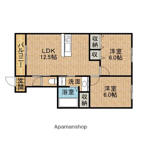 ソラーナ B(2LDK/1階)の間取り写真