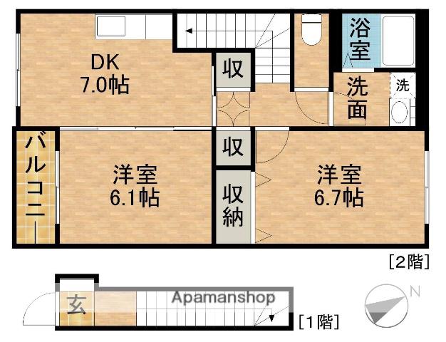 ユシェロA(2DK/2階)の間取り写真