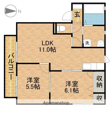 ラフォーレ天王(2LDK/2階)の間取り写真