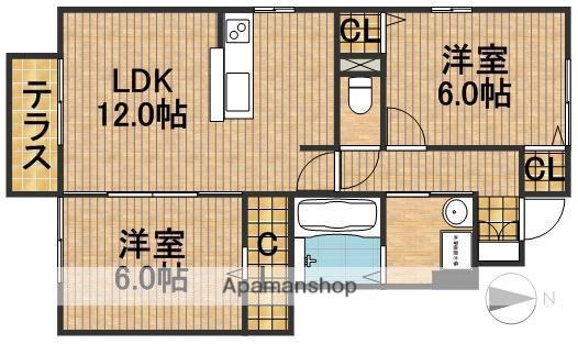 S.U.N COURT B(2LDK/1階)の間取り写真