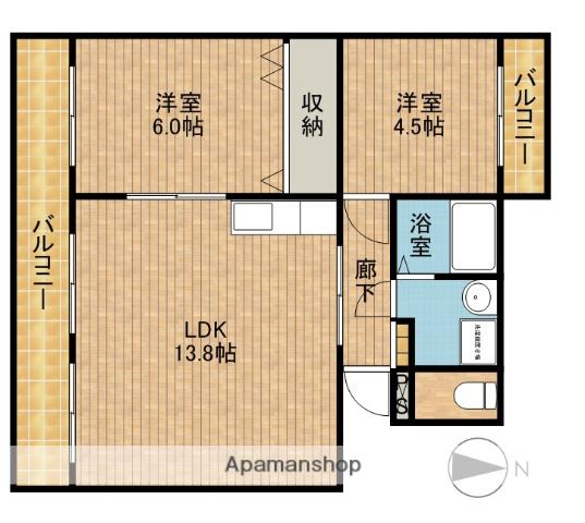 第1我心ヶ丘マンション(2LDK/2階)の間取り写真