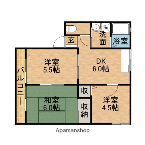 東海道本線 焼津駅 バス乗車時間：30分 田子乃橋バス停で下車 徒歩3分 2階建 築28年(3DK/1階)の間取り写真
