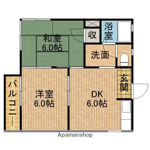 ドミール小石川(2DK/2階)の間取り写真