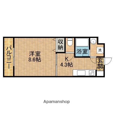 ぱーくたうんルナⅢ(1K/1階)の間取り写真