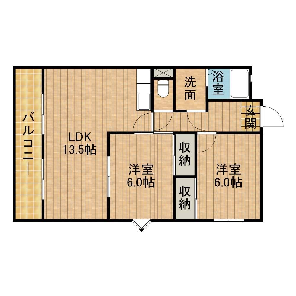 EVEさいわい(2LDK/1階)の間取り写真