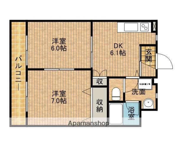 東海道本線 西焼津駅 徒歩6分 3階建 築29年(2DK/2階)の間取り写真