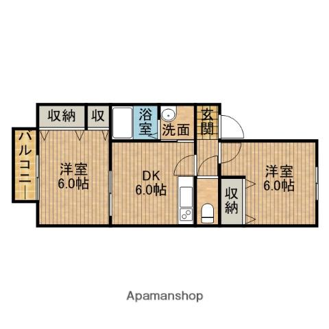 ジュネス焼津 A(2DK/2階)の間取り写真