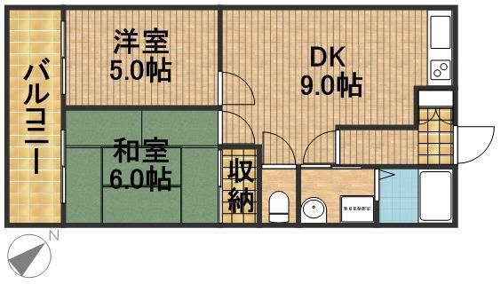 ロイヤルヒルズ高丘(2DK/2階)の間取り写真