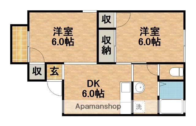 エビスセジュールB(2DK/2階)の間取り写真