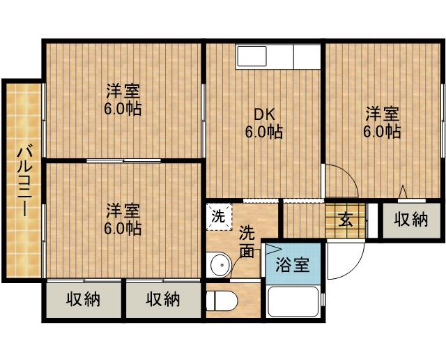 コスモクエスト B棟(3DK/2階)の間取り写真