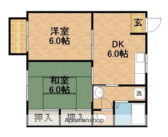 シャイニーフラット(2DK/2階)の間取り写真