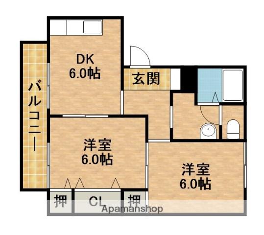 コーポ皐 A(2DK/2階)の間取り写真