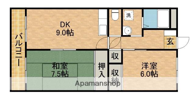ハーモニー和合Ⅱ(2DK/3階)の間取り写真