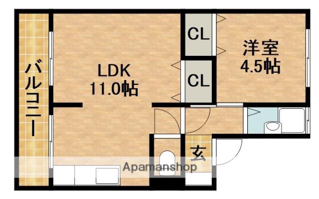四ツ池マンション(1LDK/2階)の間取り写真