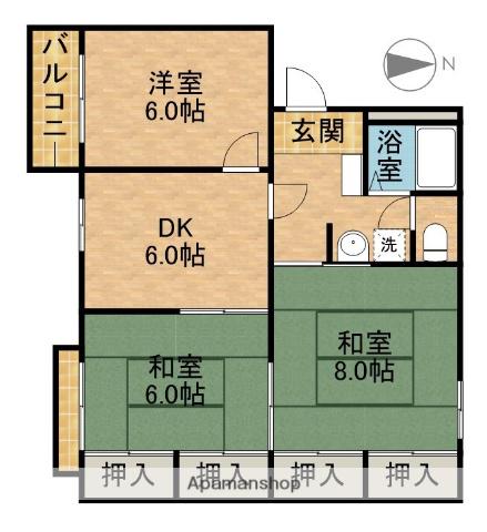 ユニハイツⅠ(3DK/2階)の間取り写真