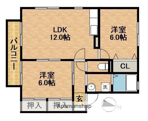 チェリーハウスⅡ(2LDK/2階)の間取り写真