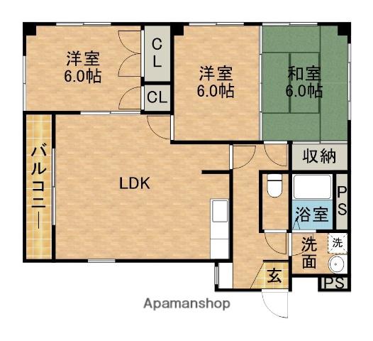 小豆餅クローバービル(3LDK/2階)の間取り写真