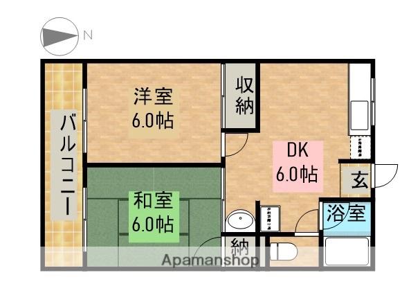トレンディ(2DK/2階)の間取り写真