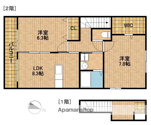 シルキーウイング(2DK/2階)の間取り写真