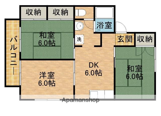 ハピネスブルーB(3DK/1階)の間取り写真
