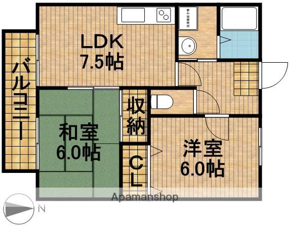 グランドゥール(2DK/2階)の間取り写真