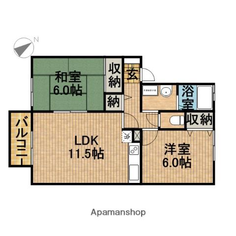 カリーノ川原崎(2LDK/2階)の間取り写真