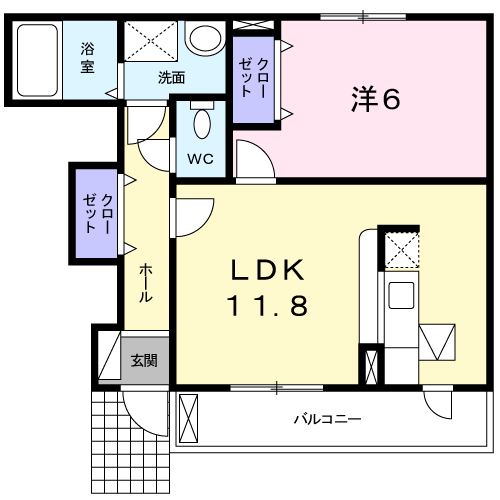 カルムメゾンB(1LDK/1階)の間取り写真