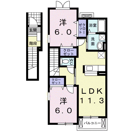 ペルペートⅢ(2LDK/2階)の間取り写真