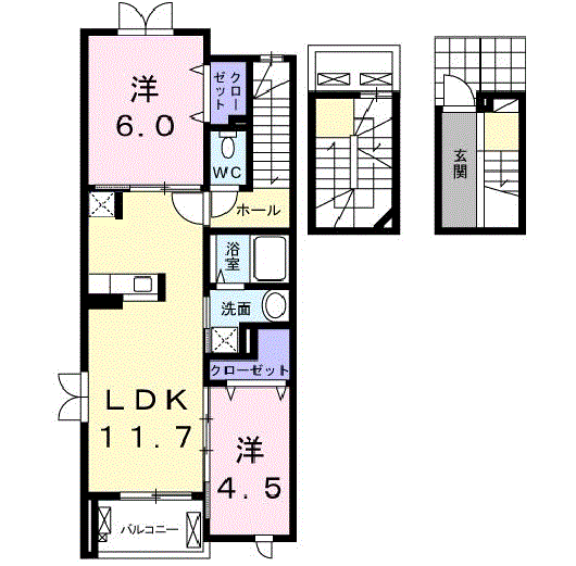 セレノカーサ(2LDK/3階)の間取り写真