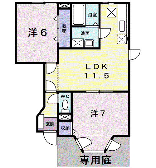 エスポワールB(2LDK/1階)の間取り写真