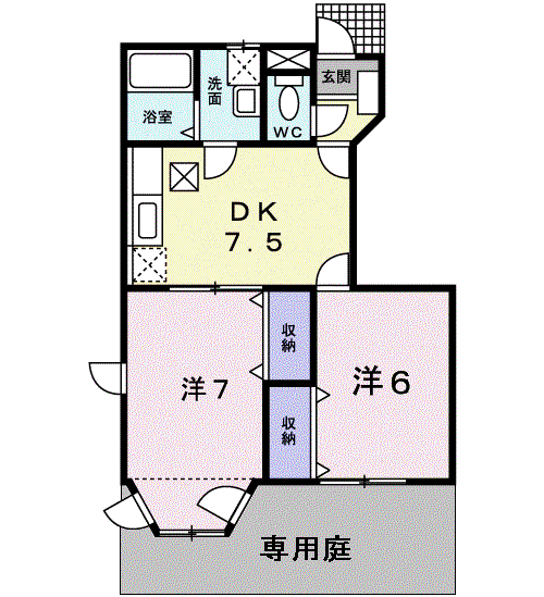 サンパティークB(2DK/1階)の間取り写真