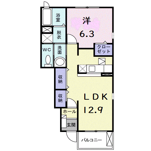 ピアーチェ A(1LDK/1階)の間取り写真